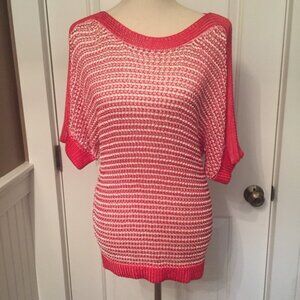CHICO’S SWEATER KNIT TOP RED WHITE BOAT NECK Size 2 L